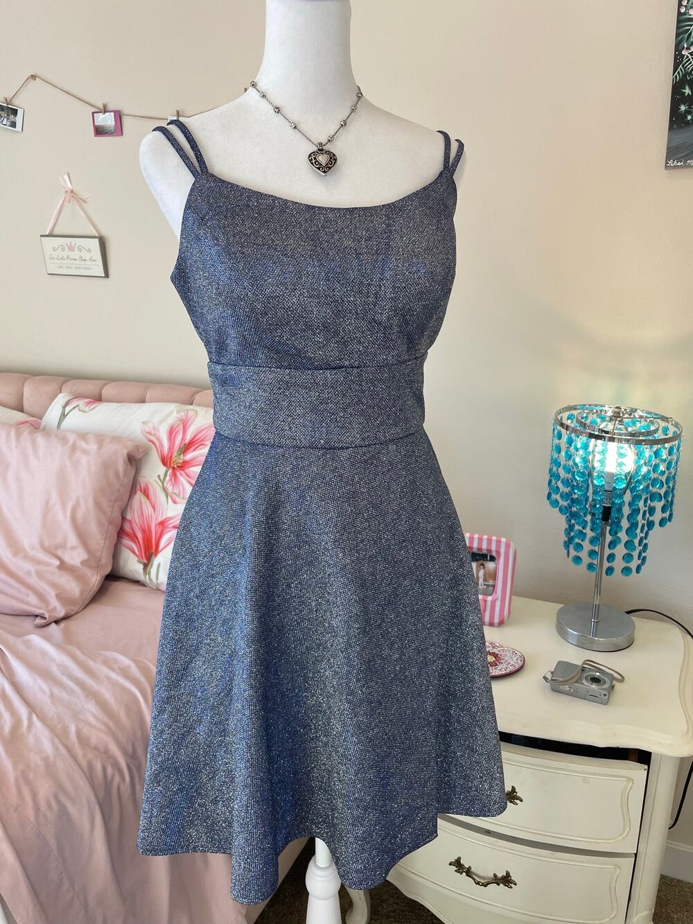 glitter morgan and co blue going out dress